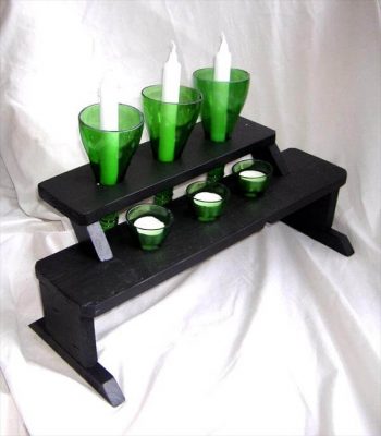 repurposed pallet bottle candle holder