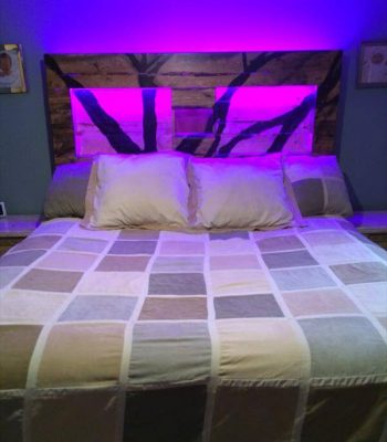 repurposed pallet headboard with LED lights