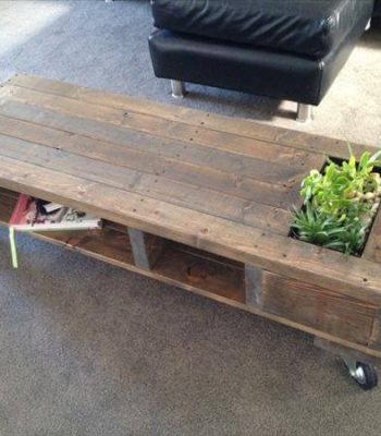 diy pallet coffee table with planter and wheels