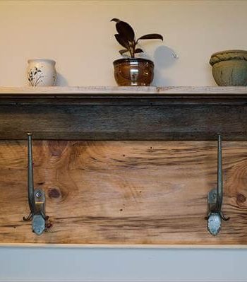 reused pallet shelf and coat rack