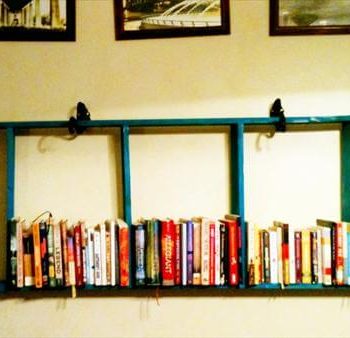 repurposed pallet hanging ladder wall bookshelf
