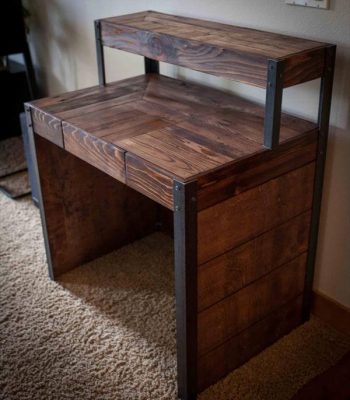 reclaimed pallet and metal tiered desk with side panels