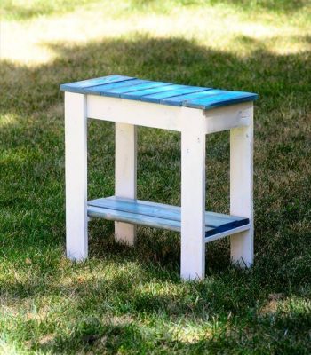 recycled pallet blue and white side table