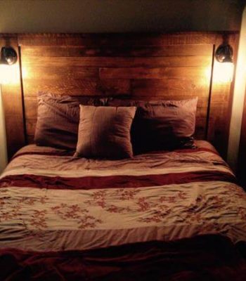 diy sturdy pallet headboard with scones lights