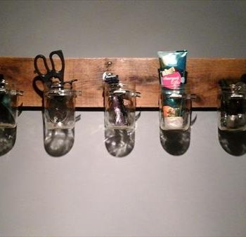 reclaimed pallet and mason jars accessory organizer