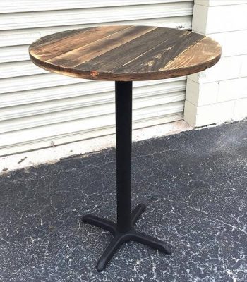 reclaimed rustic round top pallet table with metal pedestal base