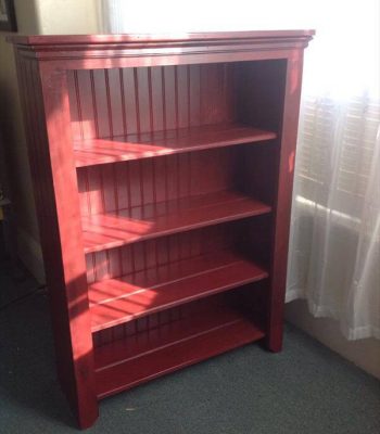 reclaimed pallet and beadboard bookshelf