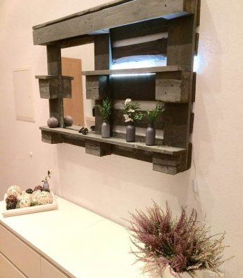 repurposed pallet bathroom mirror shelf