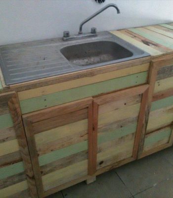 Wooden pallet kitchen counter with sink
