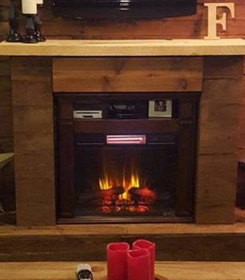 diy pallet wall with faux fire place