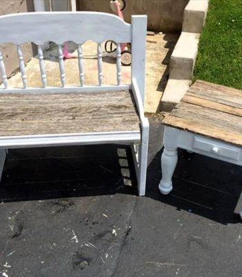 revamped pallet old headboard bench and nightstand