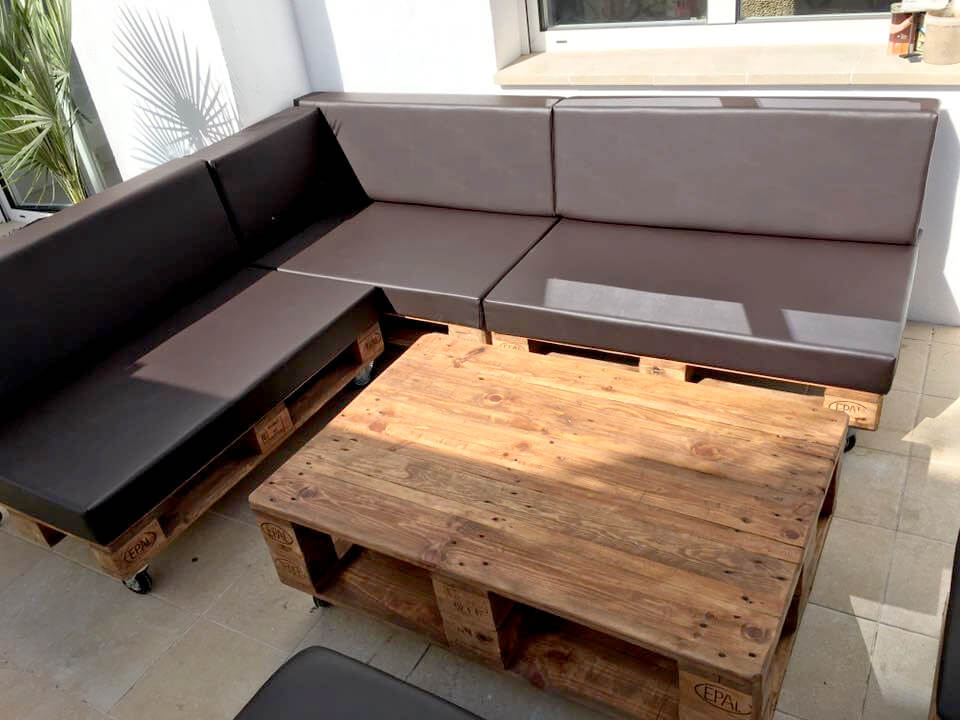 wooden pallet cushioned sectional sofa set