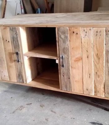 handcrafted wooden pallet media cabinet and TV stand