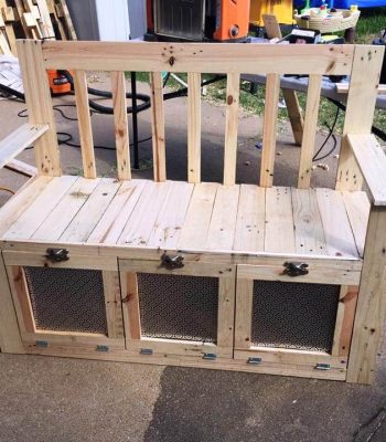 custom-built wooden pallet bench with storage